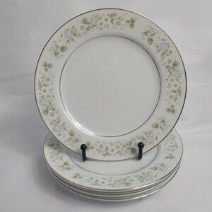 FOUR Imperial China Wild Flower Salad Plates White Green Blue & White Flowers
